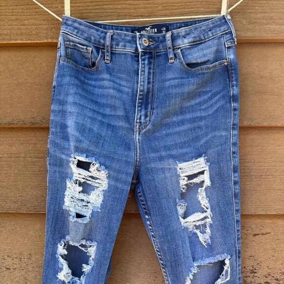 Hollister Curvy Ultra High-Rise Super Skinny Womens Ripped Blue Jeans W28 L30 Si - Picture 4 of 12
